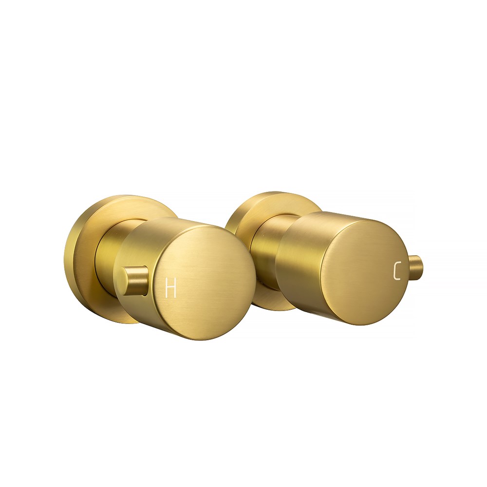 LUCID PIN Round Brushed Yellow Gold Shower Wall Taps